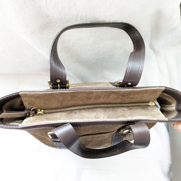 Coach Carly Taupe Suede Shoulder Tote Bag - Picture 5 of 7